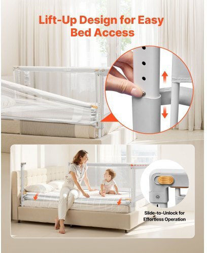 Vevor Bed Rail Guard Simple Placement made of Fabric in Gray Color 3pcs