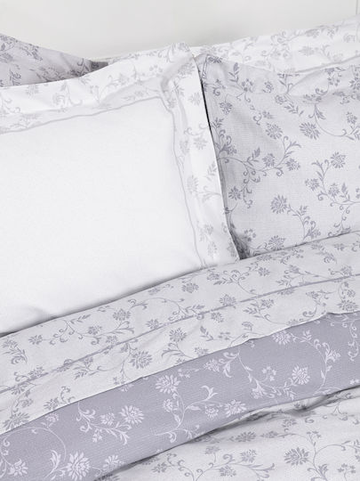 Nima Sirena Σετ King Size 4τμχ 180x200+32εκ. με Λάστιχο Γκρι, Λιλά