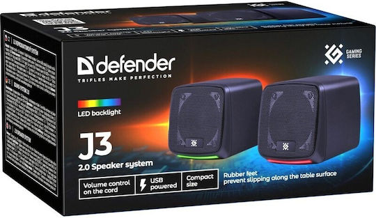 Defender J3 Ηχεία Υπολογιστή 2.0 με RGB Φωτισμό και Ισχύ 6W Μαύρα
