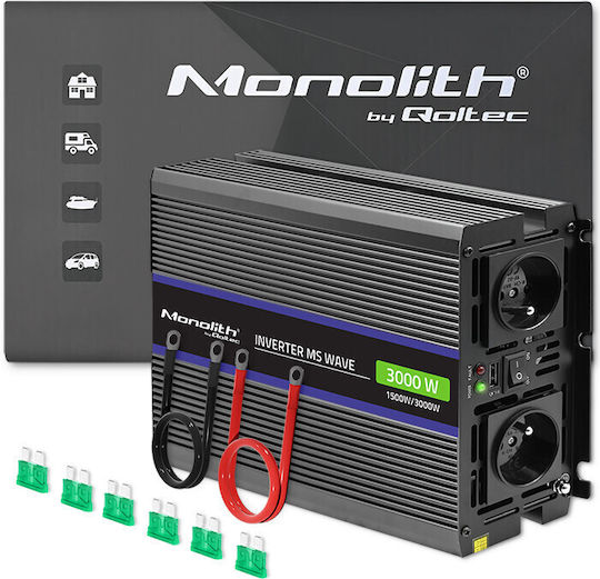 Qoltec Inverter für Autos Modifizierte Sinuswelle 3000W zur Umwandlung von 12V DC in 230V AC