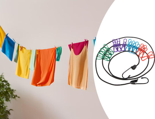 Elastic Washing Line Rope 12 Clothespins Ideal for Travel & Outdoor Use