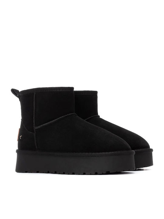 Leder Stiefeletten Damen Schwarz