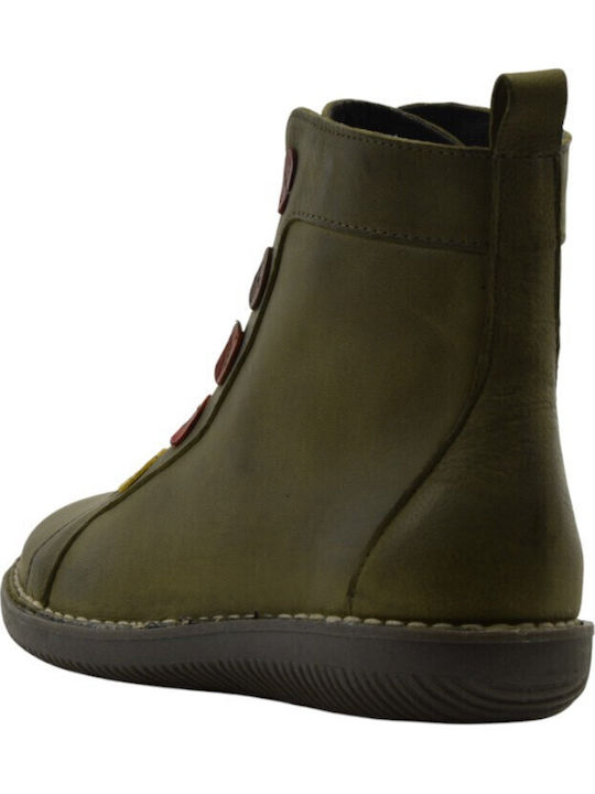 Leather Women's Ankle Boots Green