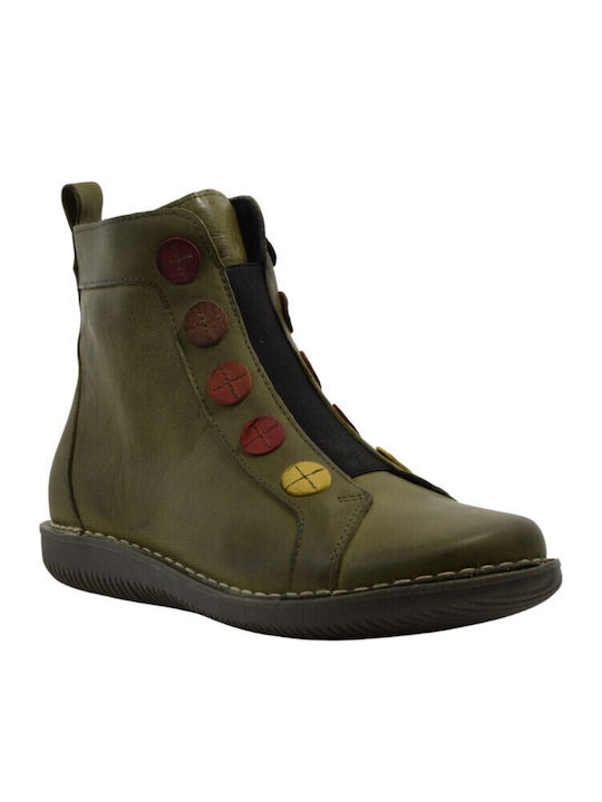 Leather Women's Ankle Boots Green