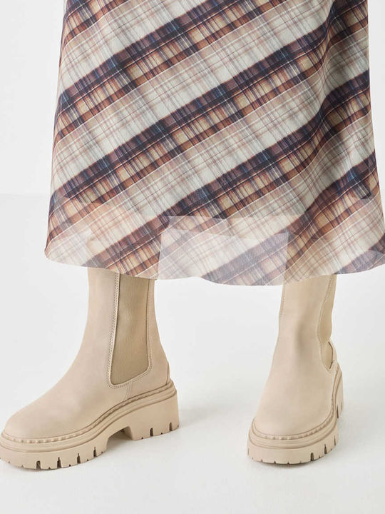 Leather Women's Chelsea Boots with Medium Heel Beige
