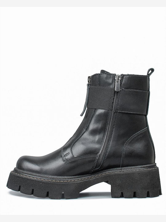 Leder Stiefeletten Damen Schwarz