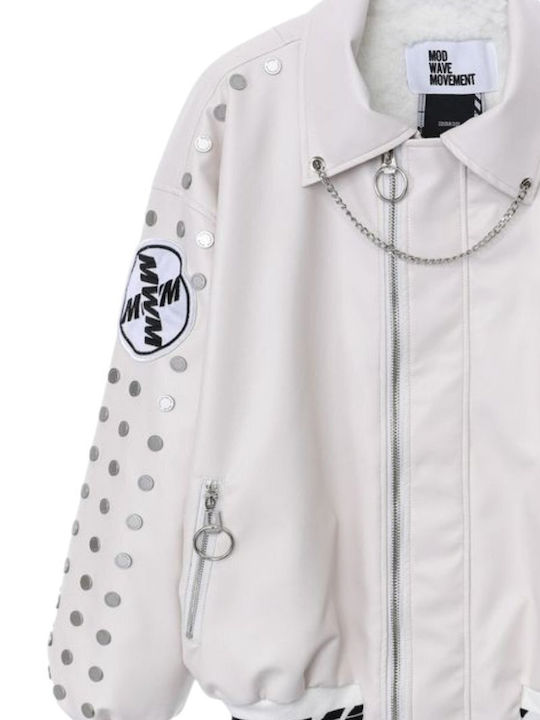 Women's Biker Artificial Leather Jacket for Winter Beige