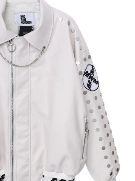 Women's Biker Artificial Leather Jacket for Winter Beige