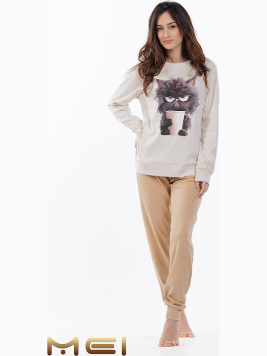 MEI Set Pijamale pentru Femei Ecru/Beige