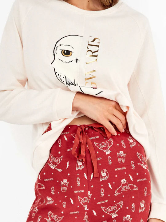 Gisela Winter Damen Pyjama-Set Ecru/burgundy