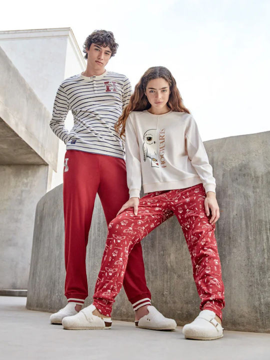 Gisela Winter Damen Pyjama-Set Ecru/burgundy