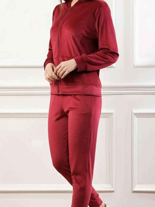Women's Bordeaux Set with Pants with Elastic in Straight Line