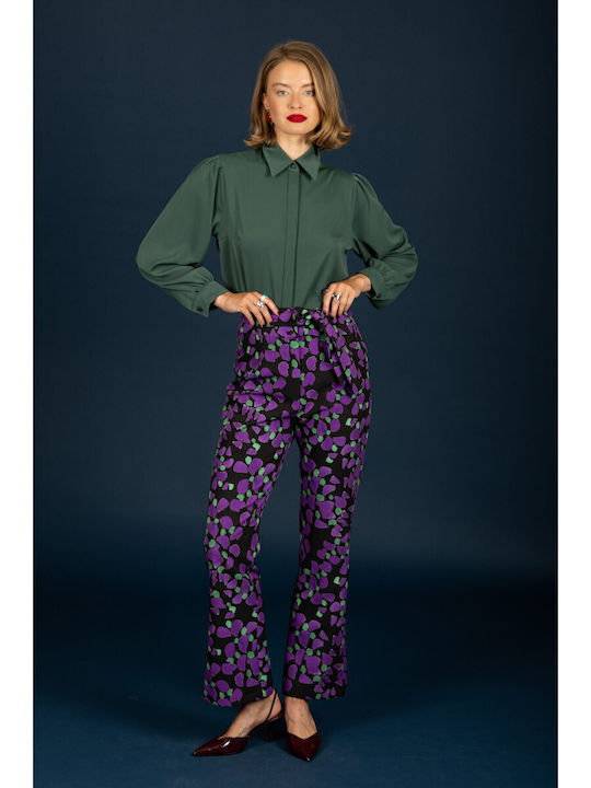 Women's High-waisted Fabric Trousers Straight Line Colorful