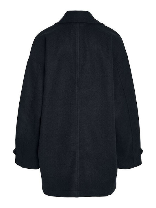 Γυναικείο Μαύρο Παλτό Oversized με Κουμπιά