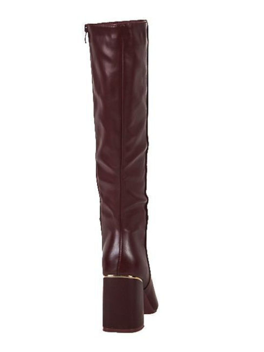 High Heel Women's Boots with Zipper Burgundy