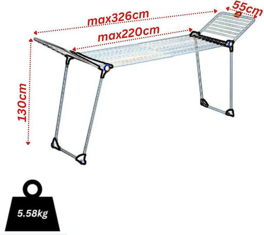 Vesta Drymax Folding Floor Metallic Clothes Drying Rack with Wheels with Hanging Length 30m