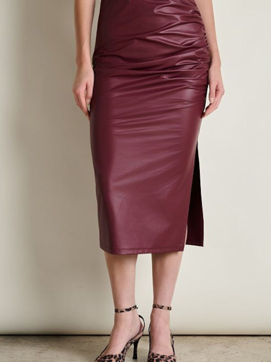 Leather High-waisted Midi Skirt Bordeaux