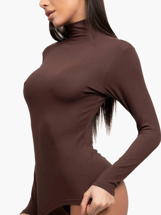 Women's Long Sleeve Turtleneck T-Shirt Coffee