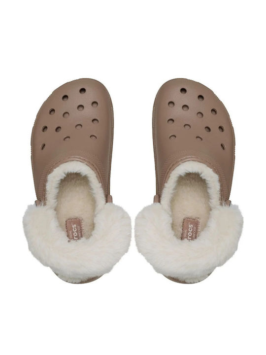 Crocs Classic Platform Saboti Anatomici Pentru Bărbați cu Blană Maro