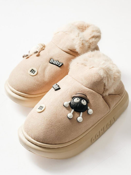 Geschlossene Damen Hausschuhe Beige