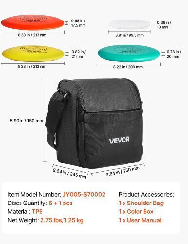 Vevor Disc Golf Set 6 Pieces Flying Discs Beginners Starter Set Disc Golf Putter Mid-Range Driver Including Mini Marker Portable Backpack Outdoor Yard Lawn Beach Park