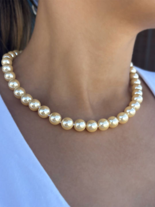Κολιέ 925 Ασημένιο Επιχρυσωμένο Κούμπωμα Gold Shell Pearl S126439