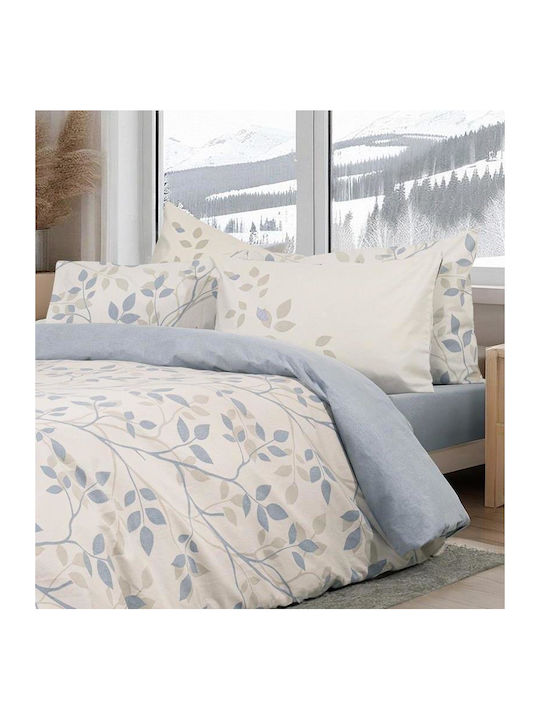 Nima Set Cearșafuri King Size Flanel 265x280cm. High Up Beige, Blue 4buc