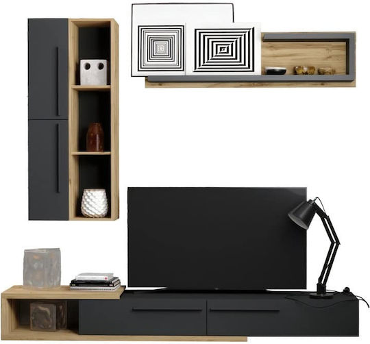 Calvados Living Room TV Unit Oak-anthracite L210xW37xH27cm Calvados Living Room TV Unit Oak-anthracite L210xW37xH27cm