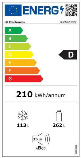 LG Ψυγειοκαταψύκτης 375lt Total NoFrost Υ203xΠ59.7xΒ67.4εκ. Ασημί GBBSJ20EPY