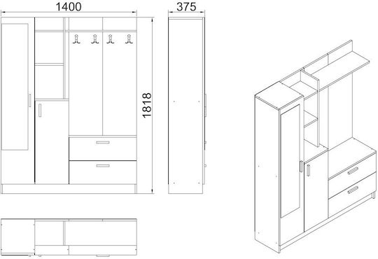 Mobilier de Intrare cu Dulap pentru Pantofi Pine-white 140x36.8x181.8cm