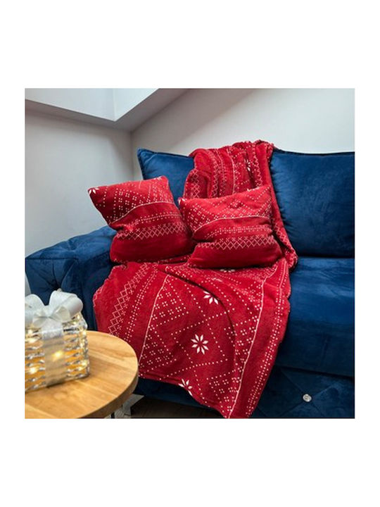 Set Blanket Knitted Single 160x200cm Red