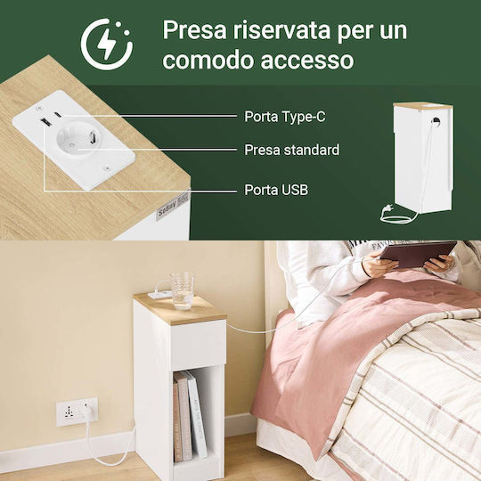 Wooden Bedside Table White 20x35x60cm