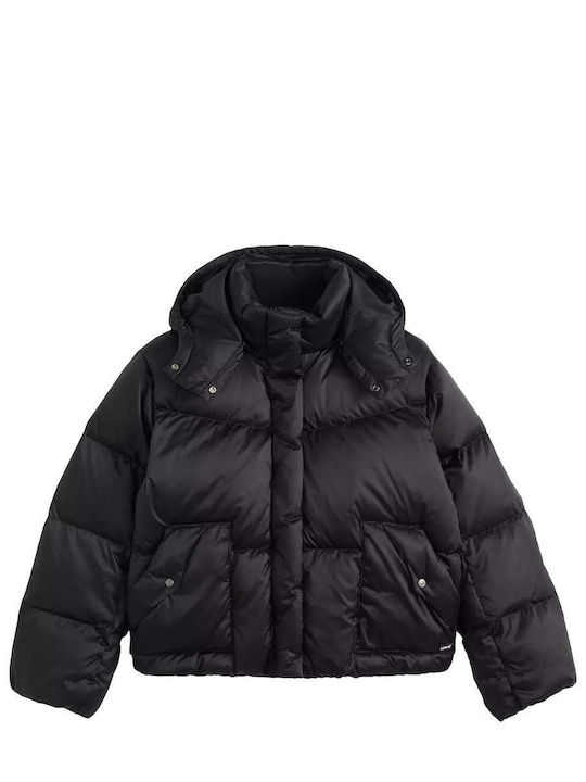 Bubble Κοντό Γυναικείο Puffer Μπουφάν για Χειμώνα Black