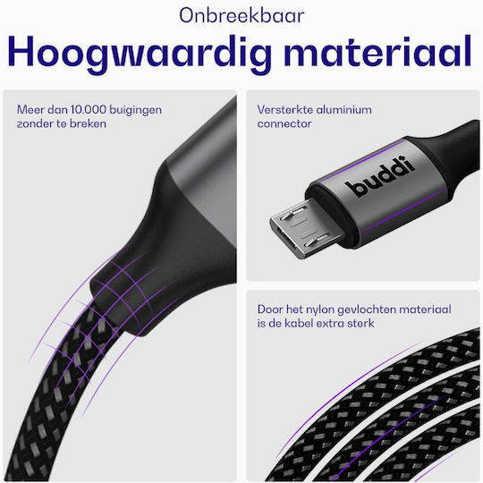 Buddi Редовна USB 2.0 Кабел USB-C мъжки - микро USB-A мъжки 12W Черен 0.3м