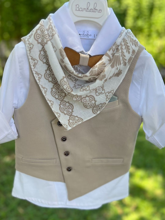 Bambolino Costum de Botez cu Vestă pentru Băiat Bej