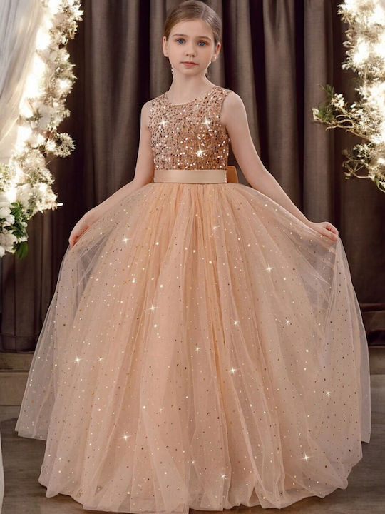 Children's Dress Sleeveless with Sequins Gold