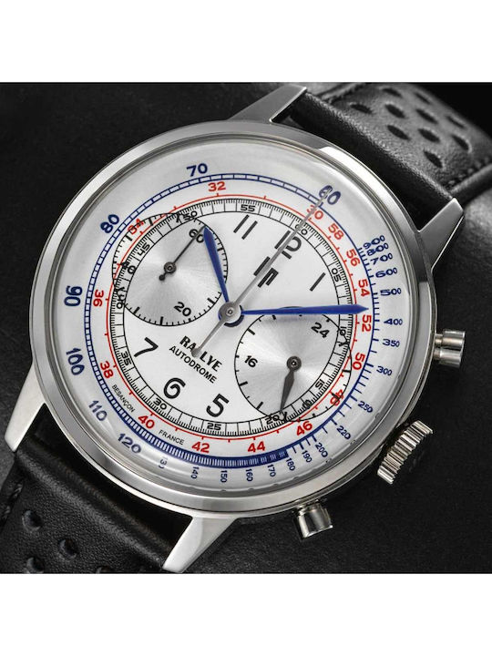 Lip Watches Rallye Meca Men's Watch Chronograph Battery with Black Leather Strap