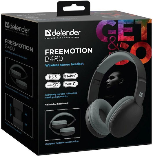 Defender Freemotion B480 Ασύρματα Bluetooth On Ear Ακουστικά με 50 ώρες Λειτουργίας Μαύρα