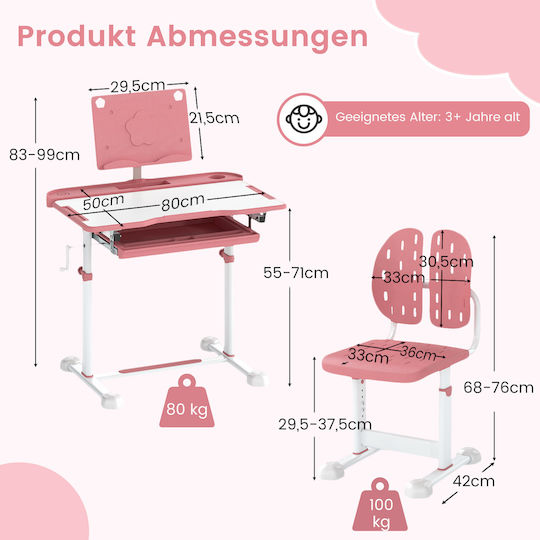 Kinderschreibtisch aus Melamin Rosa