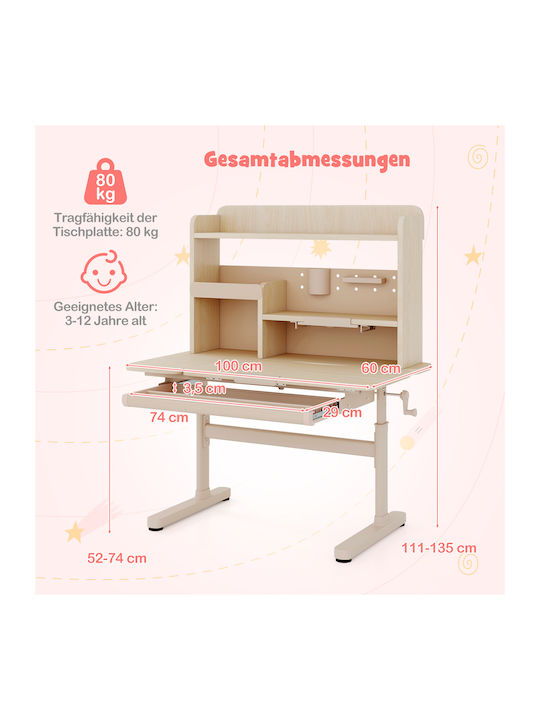 Kinder Schreibtisch aus Melamin Braune 100x60x111-135cm