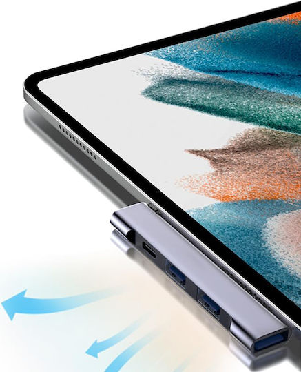 Techsuit Hub 4 Θυρών USB 3.0 με σύνδεση USB-C Γκρι