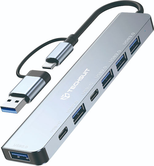 Techsuit Databridge 7 In 1 (H6) Hub 7 Θυρών USB 3.2 με σύνδεση USB-A / USB-C Γκρι