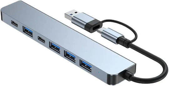 Techsuit Databridge 7 In 1 (H6) Hub 7 Θυρών USB 3.2 με σύνδεση USB-A / USB-C Γκρι
