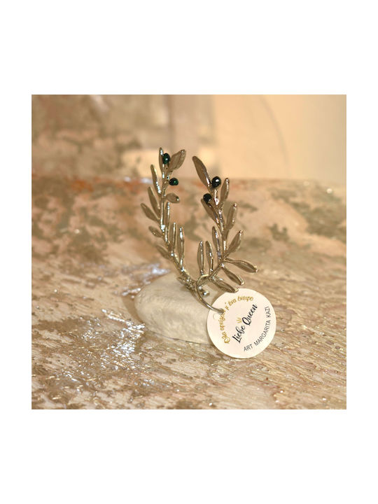 LiebeQueen Handmade Tabletop Lucky Charm Olive Branch Silver made of Stone 1pcs