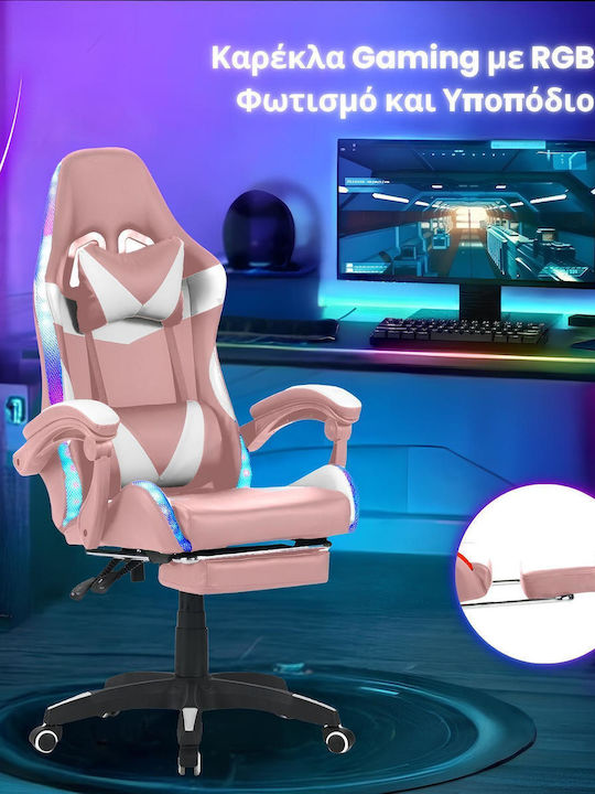 2610334593-3 Gaming Chair with RGB Lighting and Footrest Pink