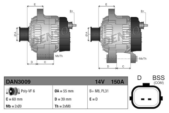 Generator Alternator Denso Dan3009