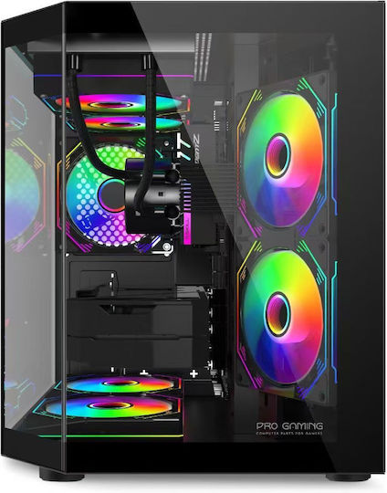 ProGaming Alma Cube Computergehäuse mit Seitenfenster und ARGB-Beleuchtung Schwarzes