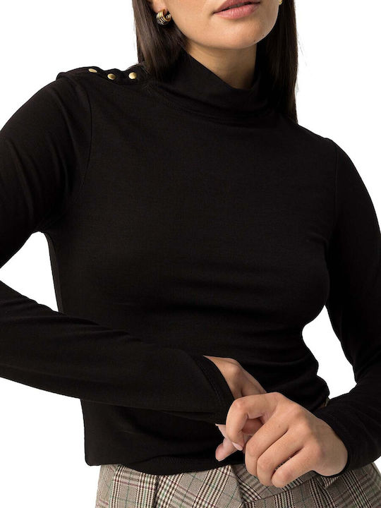 Women's Long Sleeve Turtleneck Top Black
