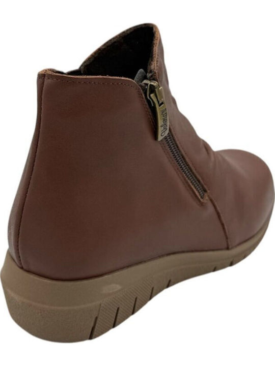 Leather Women's Ankle Boots Platform Tabac Brown