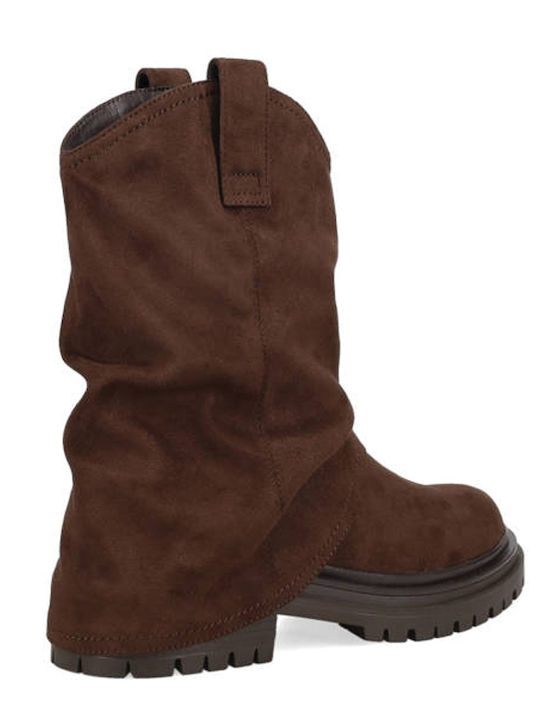 Suede Women's Ankle Boots with Medium Heel Brown